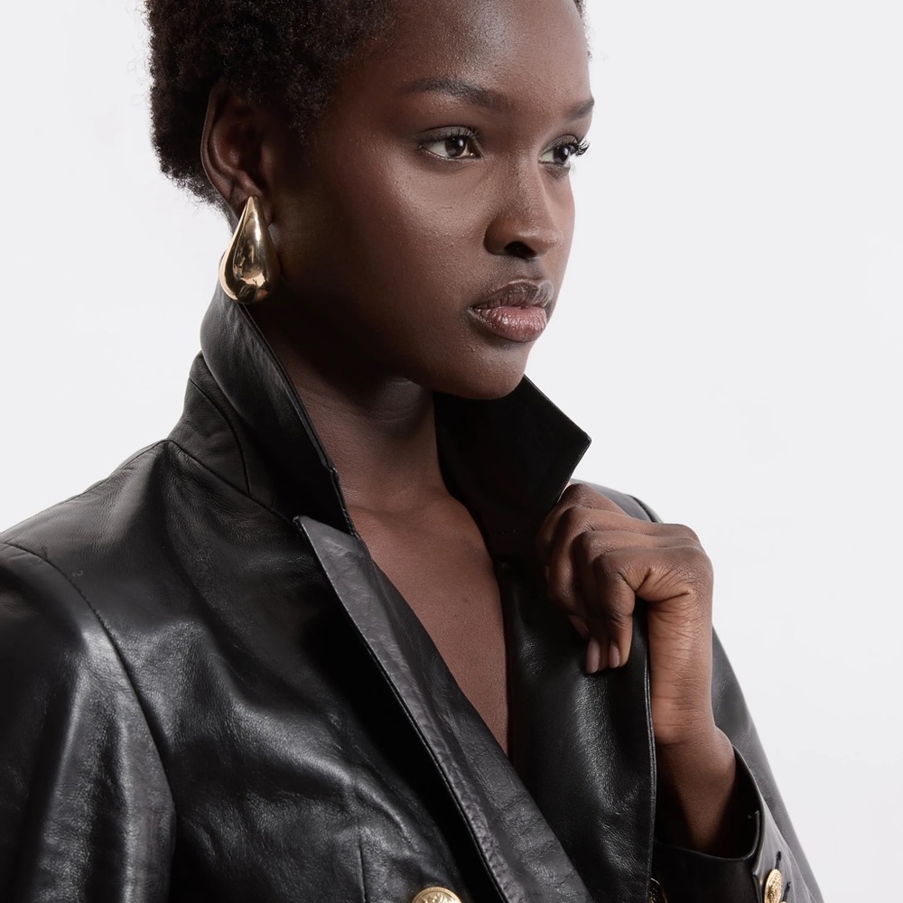 Black Leather Double-Breasted Jacket - image 4